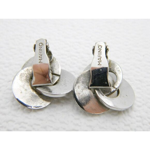 Vintage MARINO Silver Tone Clip Earrings - Picture 4 of 4